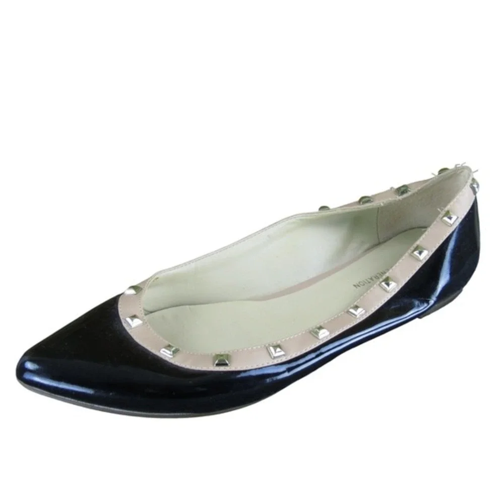 BCBGeneration Pl-Ana-X Flat Synthetic Womens Size‎ 7.5 Black Studded Pointed Toe